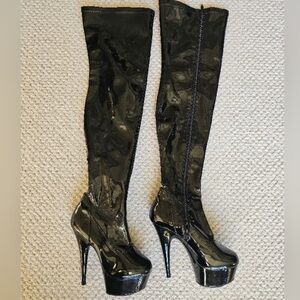 Pleaser Delight 3000 Thigh High Platform Boots Vegan Faux Leather 6 Black NWOT